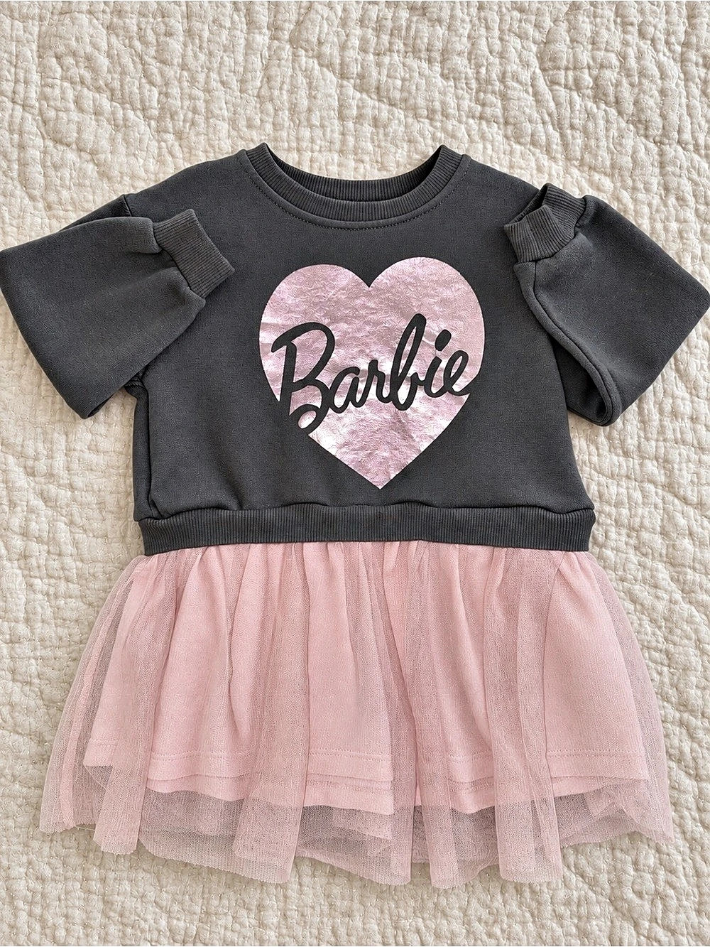 Zara x Barbie Long Sleeve Tulle Sweatshirt Dress Heart Tulle Dress